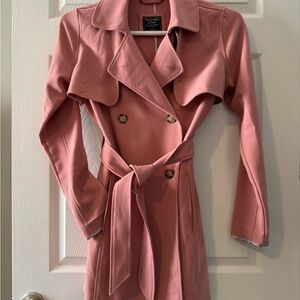 Abercrombie & Fitch Pink Trench Coat with Belted Waist and Wide Lapels